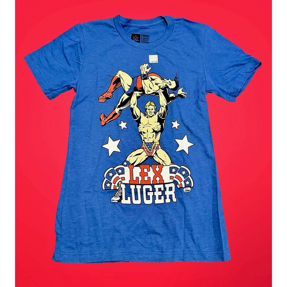 WWE Lex Luger T-Shirt Mens Size Small Wrestling Graphic Tee Blue Retro